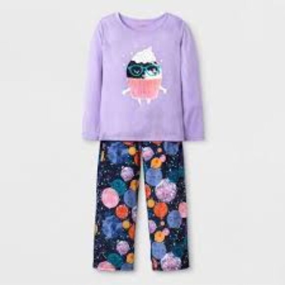 Cat & Jack Girls Purple Top & Multicolor Planets Long Sleeve Fun PJ Set XL NEW - Picture 6 of 6